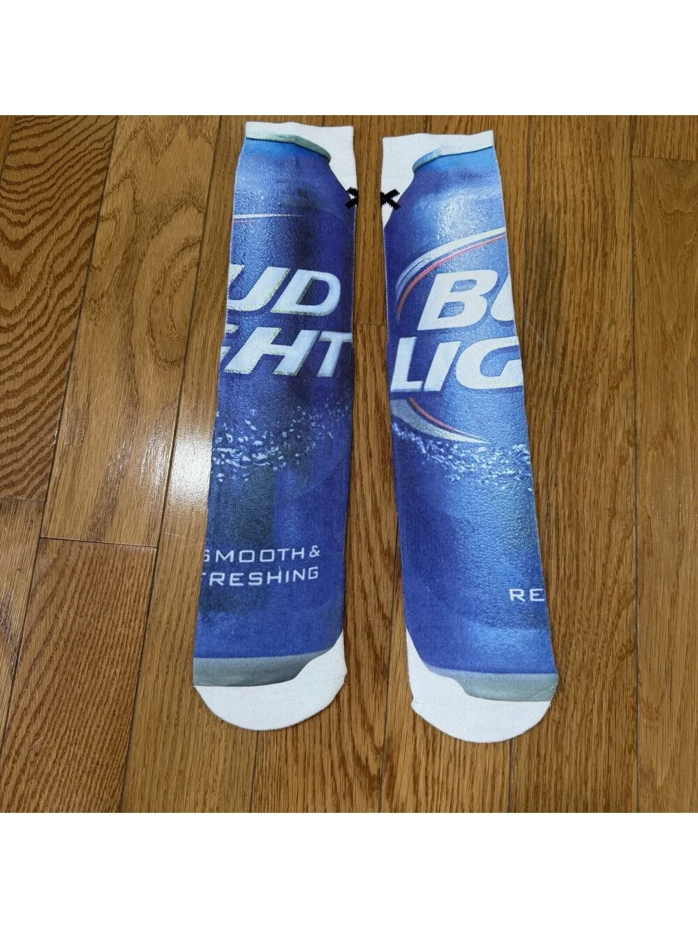 Bud Light Beer Graphic Crew Socks Blue Novelty Men’s Women’s Unisex Pair